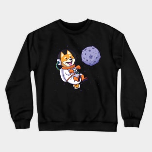 Shiba Inu in space next to moon planet Crewneck Sweatshirt
